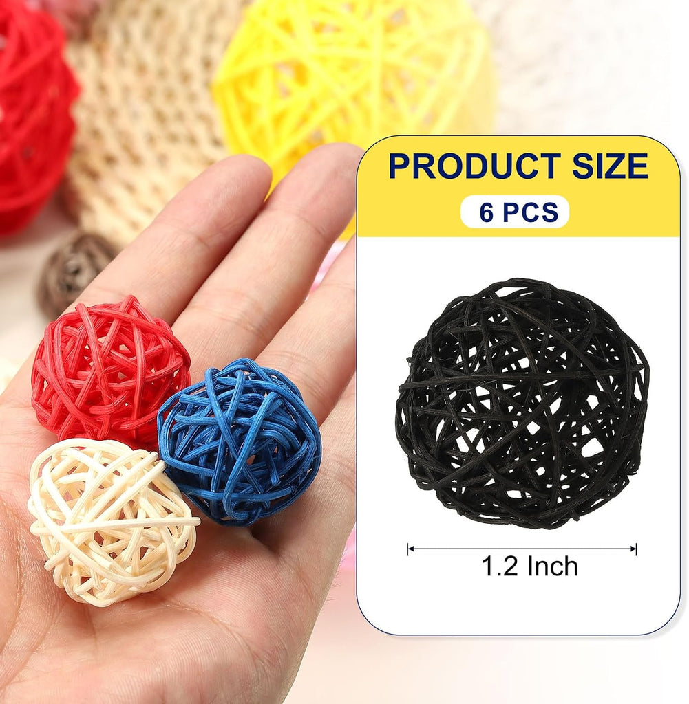 Wicker Rattan Balls 3.1" Rattan Decorative Balls Black - Set of 6