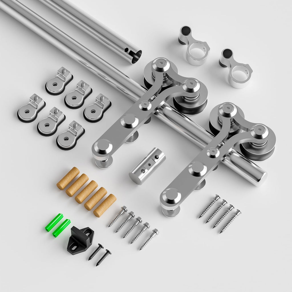 9FT Stainless Steel Sliding Door Hardware Kit Heavy Duty and Smoothly Wooden Barn Door Kit fit for 54" Wide Single