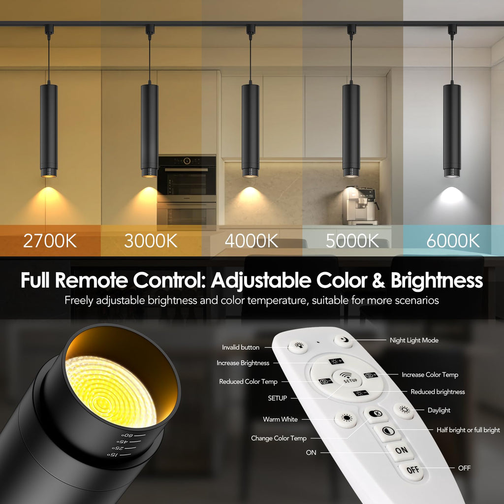 Remote Control H Track Pendant Lights, 10W Black 6 Pack