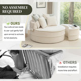 Modern Chaise Lounge Chair and Ottoman — Beige Velvet