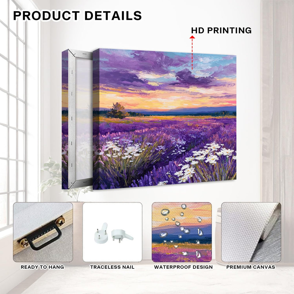 Purple Lavender Wall Art Bedroom Wall Decor Abstract Butterfly Scenery Pictures Watercolor Sunset Forest Paintings