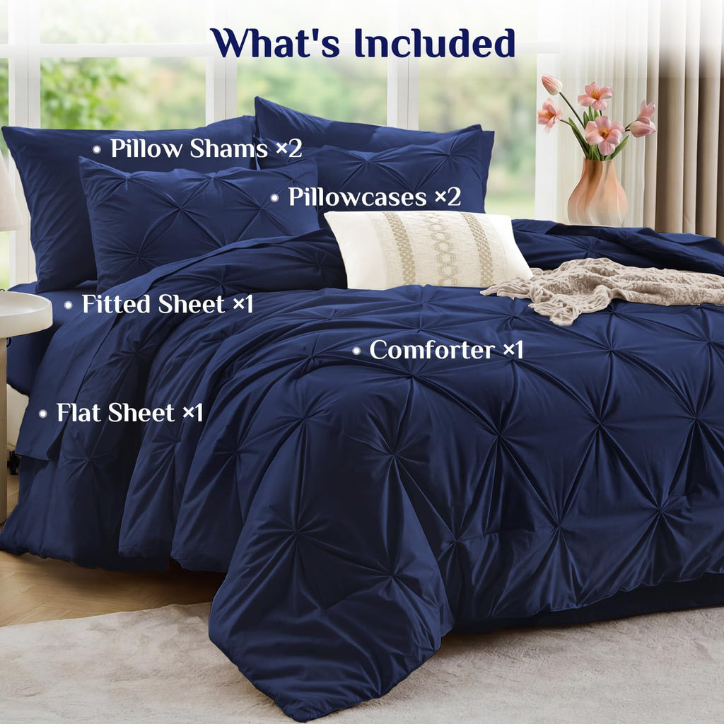 Comforter Set 7 Pieces - Bed in a Bag for All Season, Pintuck Bedding Comforter Sets with