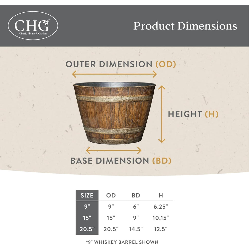 Whiskey Barrel Planter 5 Pack, 9", Distressed Oak