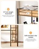 Full Loft Bed with Desk & Open Shelves, Heavy Duty Metal Bed Frame with Safety Guardrails & Ladder