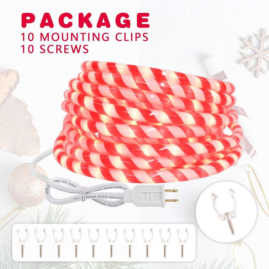 Christmas Candy Cane Rope Lights - 18FT LED Fairy Lights IP65 Waterproof Connectable Tube Lights for Outdoor Patio