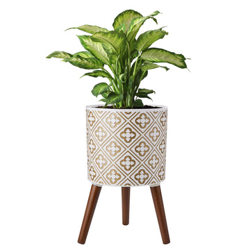 Naclto 10 Inch Planter with Stand, Plant Pot for Indoor Plants, Large Modern Flower Pots Indoor Outdoor with Drainage