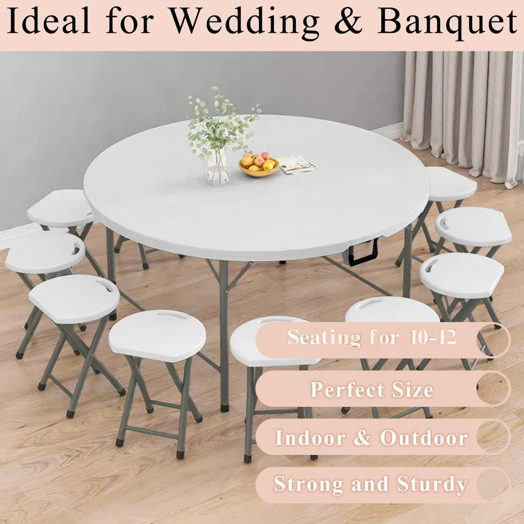 5 FT Round Folding Table | White | Portable Plastic Table