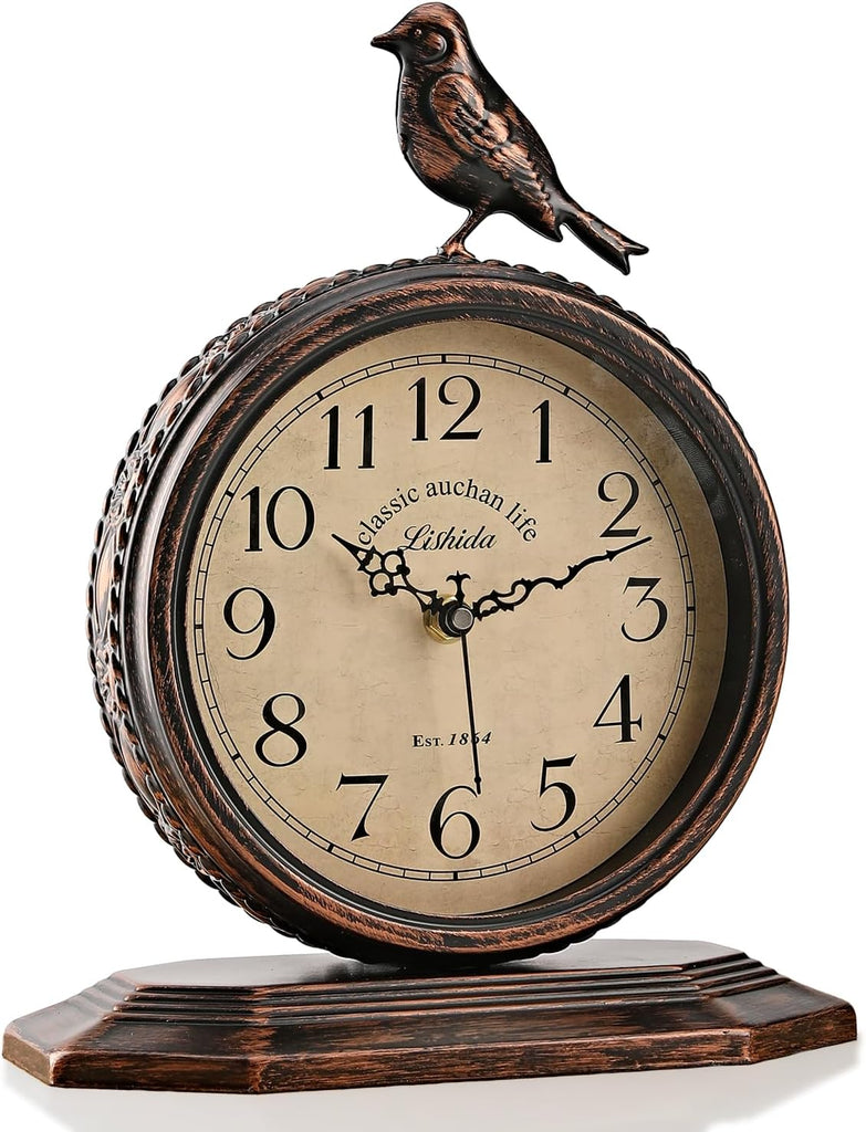 8-Inch Antique Mantel Clocks For Living Room, Retro Table Metal Silent Clocks For Fireplace
