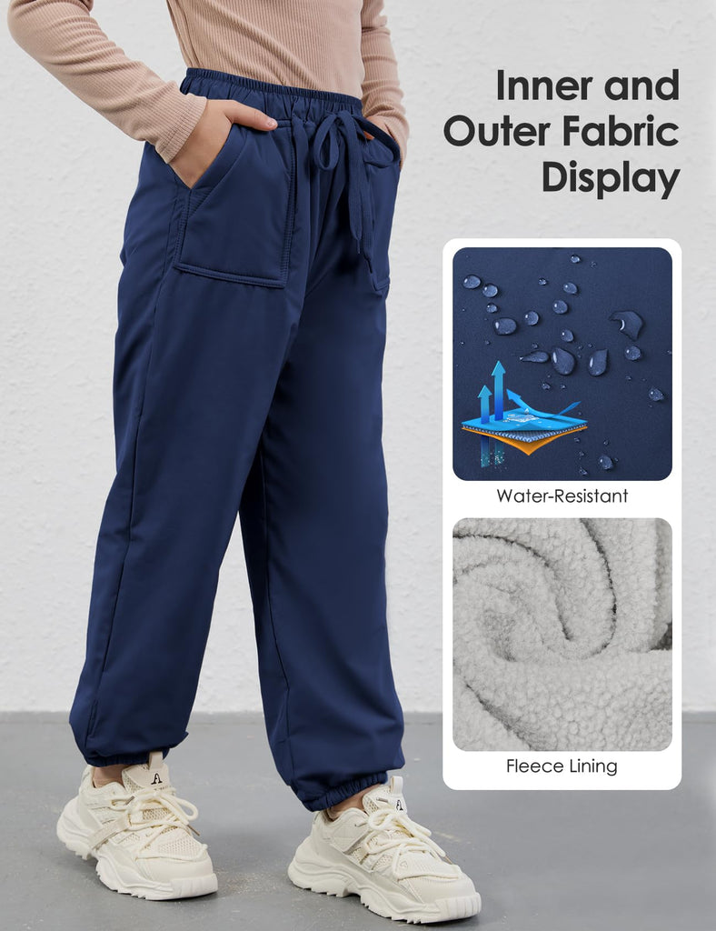 Fleece Lined Waterproof Rain Ski Winter Warm Hiking Pants for Toddlers Boys Girls with Pockets(Blue- )
