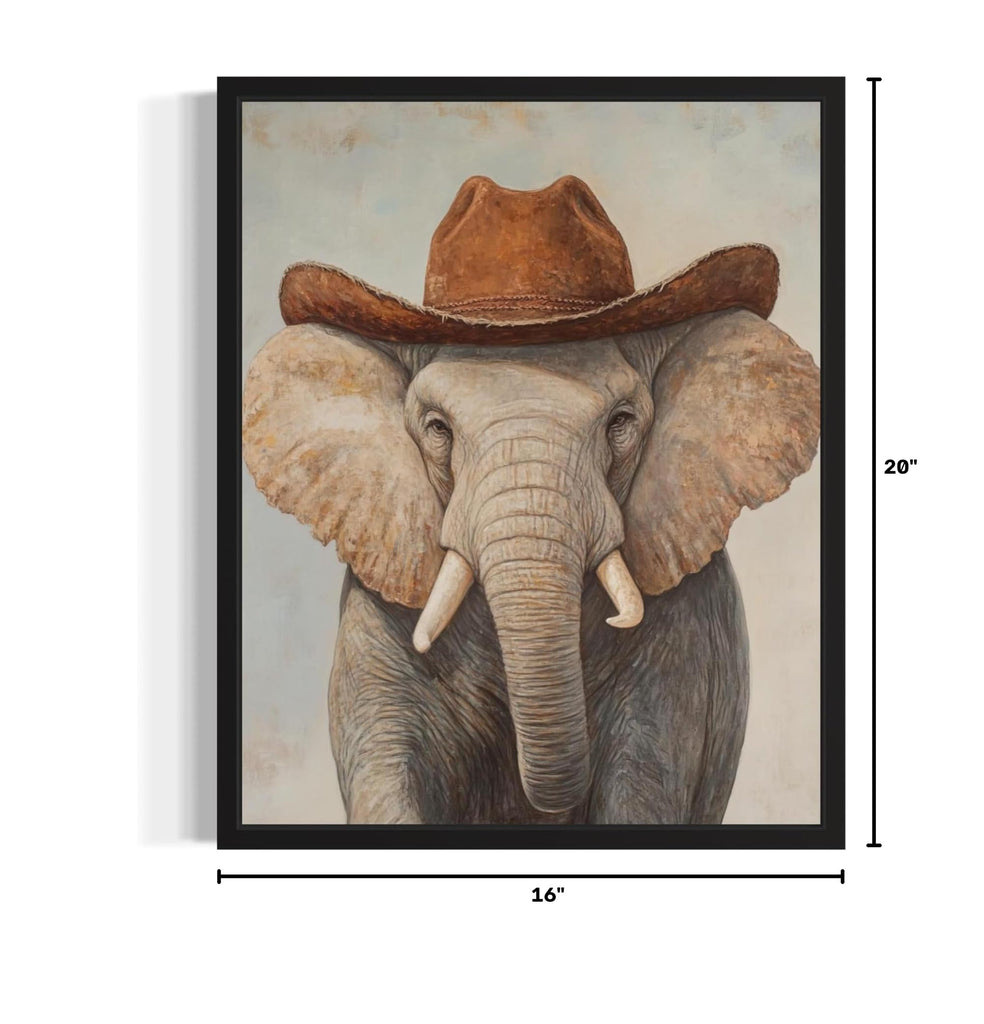 Elephant Cowboy Black Framed Art Print Poster Wall Art, Western Country Farmhouse Wild West Art Decor 58 (Elephant