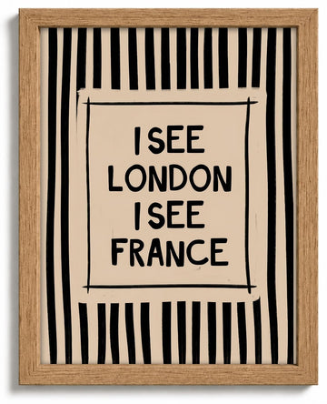 Framed Funny Bathroom Wall - I See London I See France Quote Canvas Print, Trendy Minimalist Striped Bathroom Decor