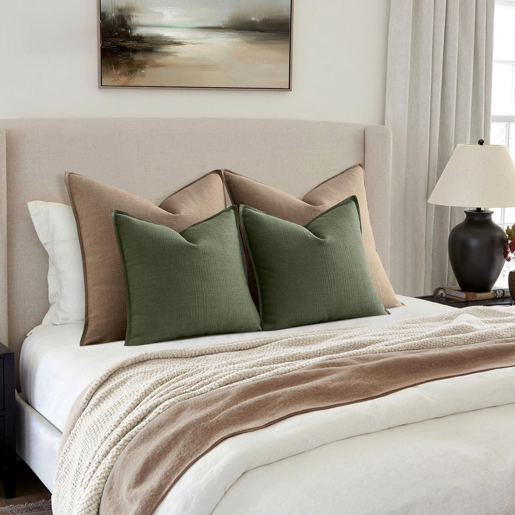 Thick Textured Euro Sham Throw Pillow Covers 24x24 Inch Dark Green