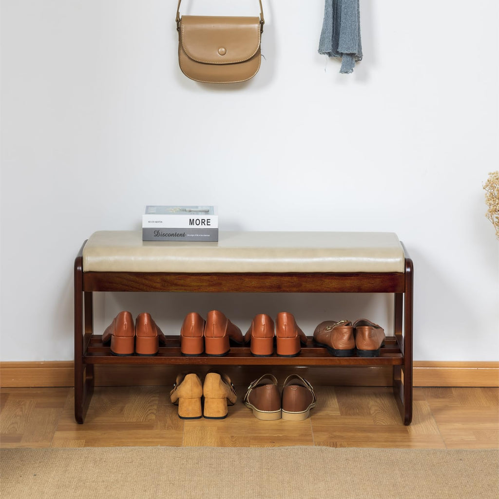 Solid Wood Shoe Rack Bench with Flip-Top Storage, Gray, 31.5"