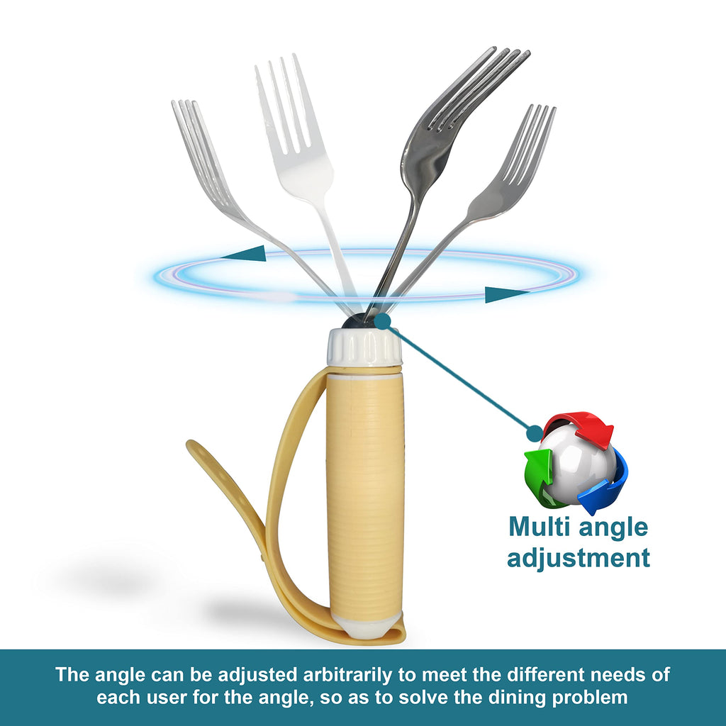 Adaptive Utensils Spoons Forks Set Weighted, Non-Slip Handles & rubber strap, for Hand Tremors & Muscle Weakness