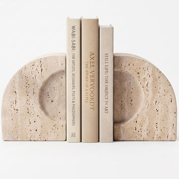 Travertine Book Ends, Decorative Stone Bookends for Shelves, Heavy Bookends | Natural StoneBook Stopper | Sculptural