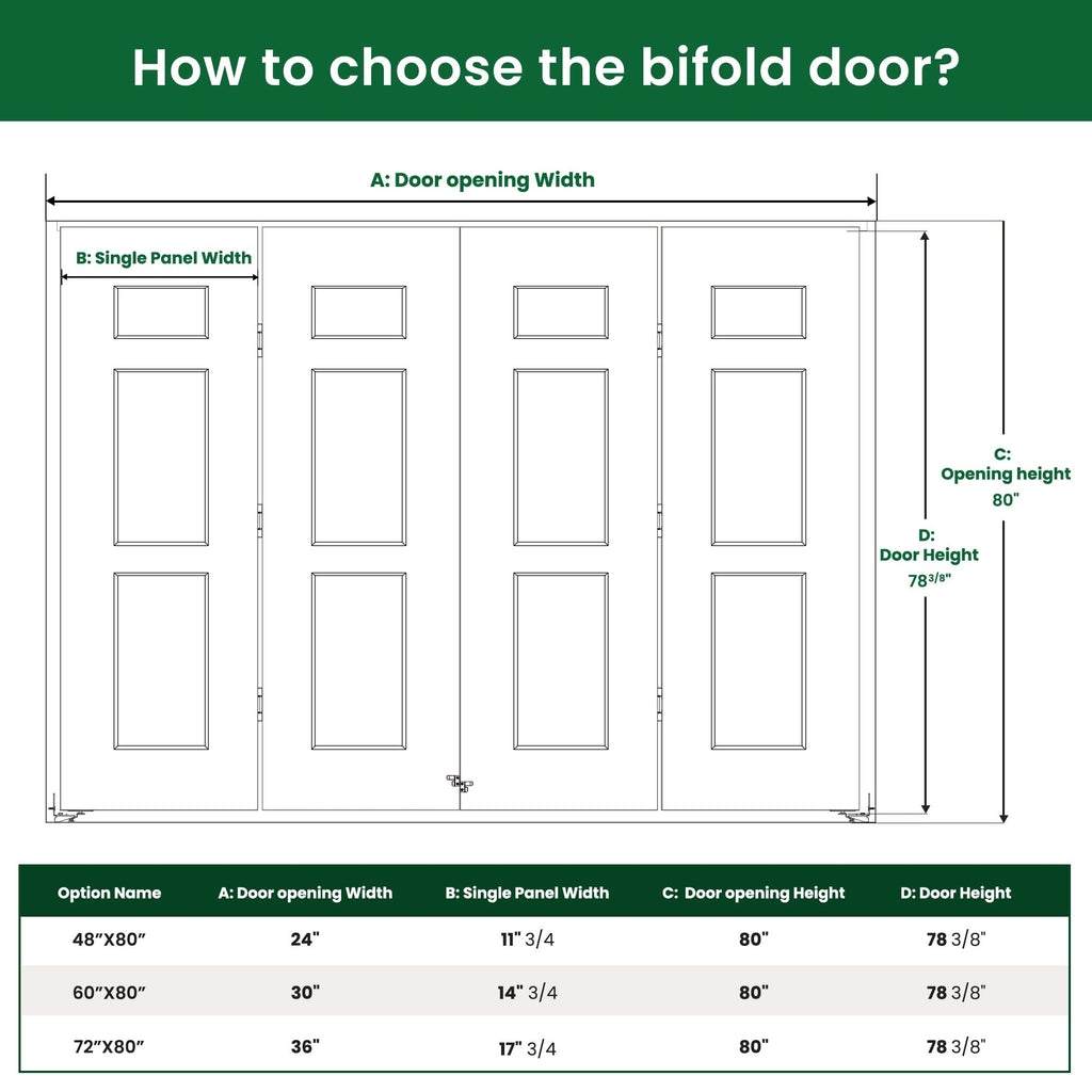 60" x 80" Paintable Bifold Door, 3-Panel Closet Doors