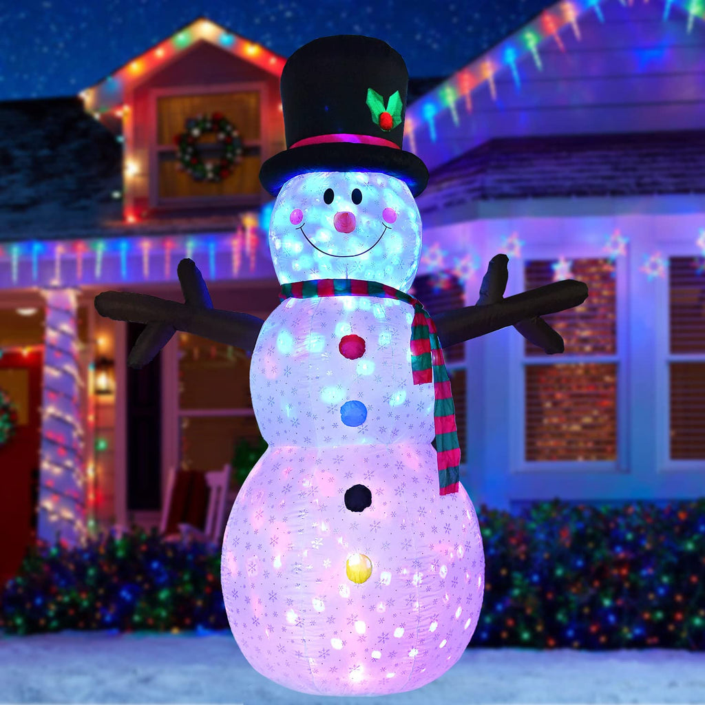 8 FT Inflatable Christmas Snowman, 7 Color Rotating Changing Led Lights Xmas Holiday Blow Up Family Party Decoration
