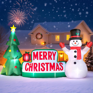 10 FT Long Christmas Inflatable Merry Christmas Sign Outdoor Decorations, Blow up Xmas Sign with Christmas Tree and