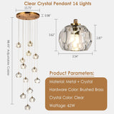 14-Light Crystal Chandeliers, 42W Raindrop Pendant Light Chandelier Large, Brass High Ceiling Chandelier Pendant Lighting with Clear Cut Crystal for Staircase Foyer Living Room A116-B0B6CMQ8L6