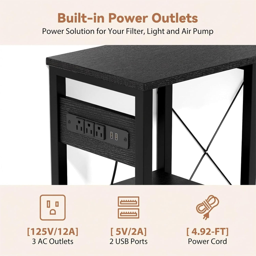 20-30 Gallon Fish Tank Stand with Power Outlets, 4 Tier Metal Aquarium Stand with Wood Storage Shelves, 30.7" L x