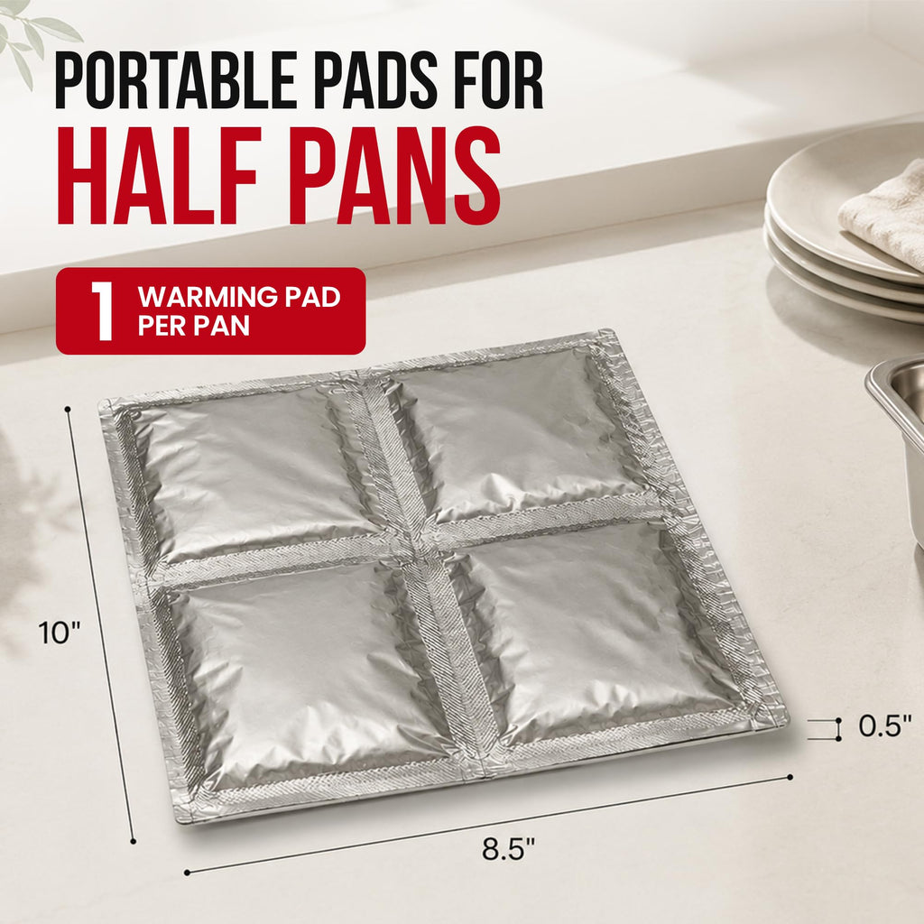 Self-Heating Buffet Kit - Flameless Food Warmer Set for Parties - Includes 4 Trays, 4 Half-Size Heat Pads & Foil Pans