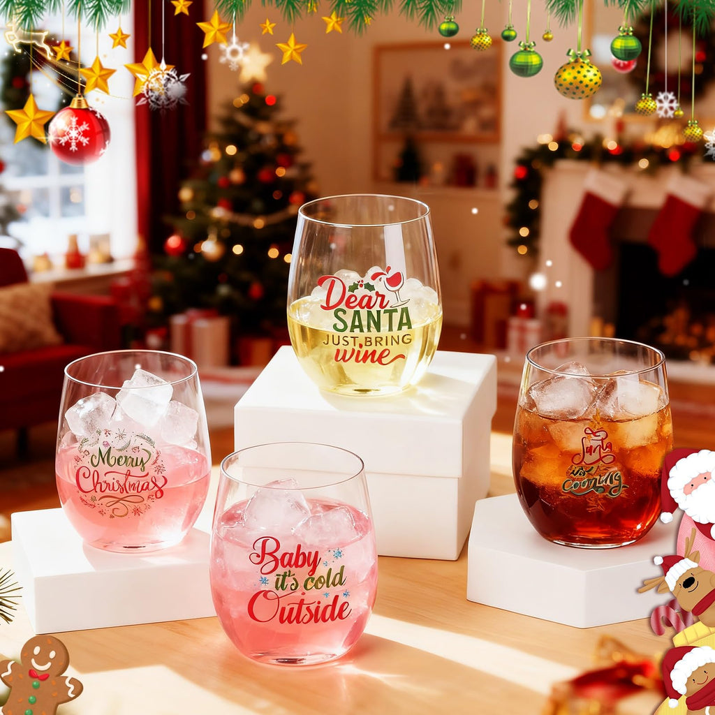 24 Pcs Christmas Plastic Stemless Wine Glasses 12oz Funny Cup Bulk