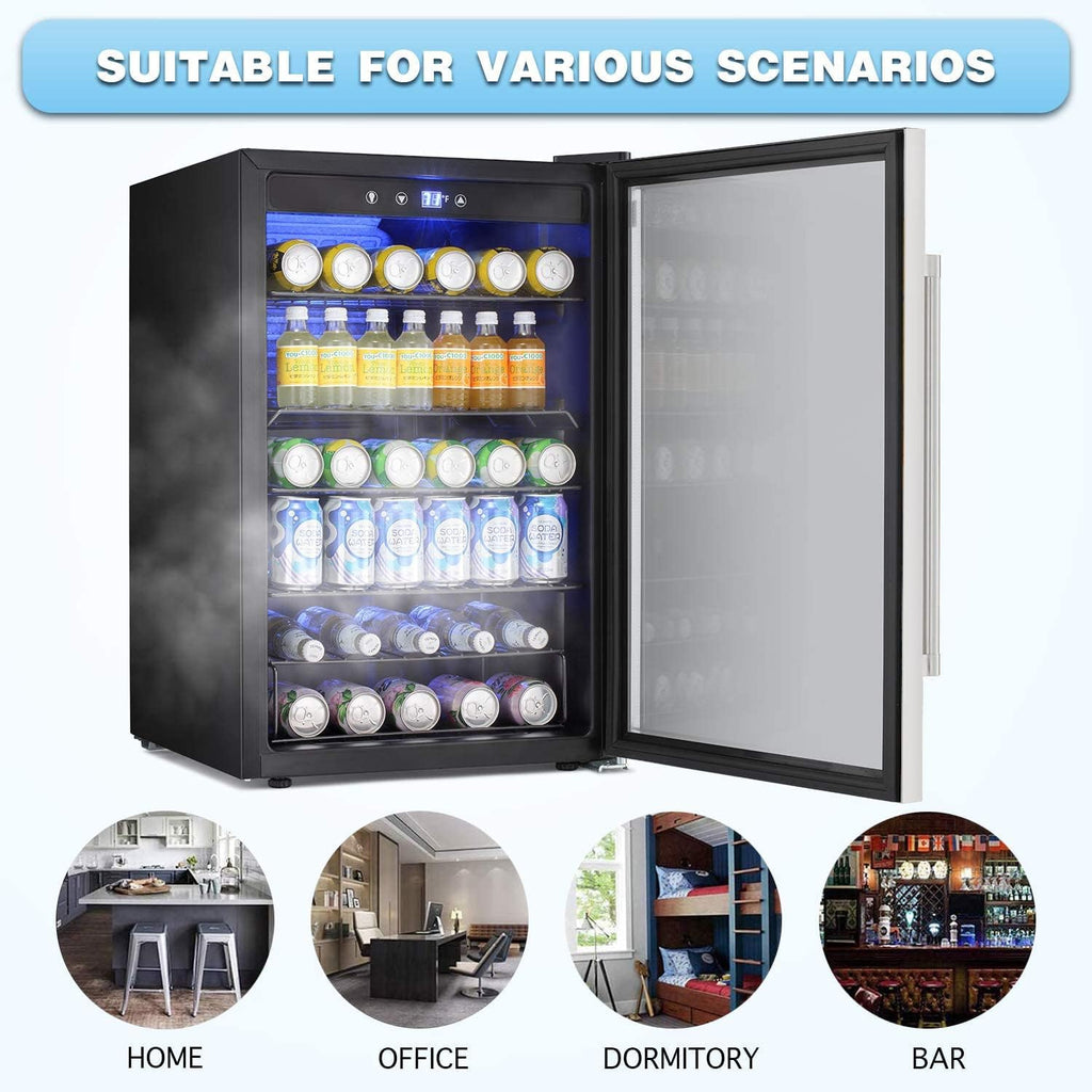 Beverage Refrigerator Cooler - 145 Can Mini Fridge Glass Door for Soda Beer or W