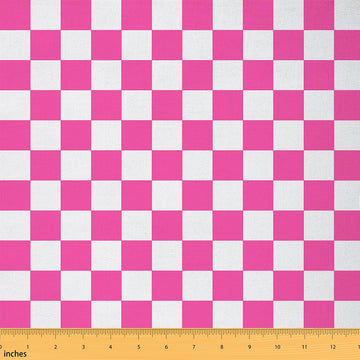 Geometric Grid Waterproof Fabric by The Yard, Cartoon French Style Pink Home DIY Decor Modern Geometric Plaid Soft