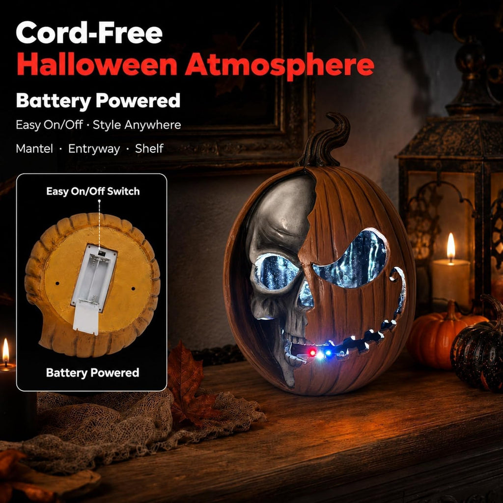 Light Up Jack O Lantern, Pumpkin Skull Halloween Home Decorations