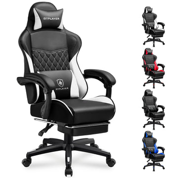 Gaming Chair, High Back Leather Computer Gaming Chair with Footrest, Ergonomic Height Adjustable Office Chair with