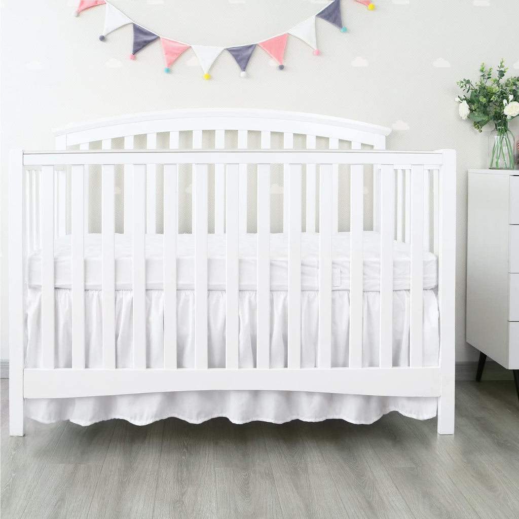 Crib Bed Skirt 14" Drop, Fits 28"x52" Crib, Adjustable, White