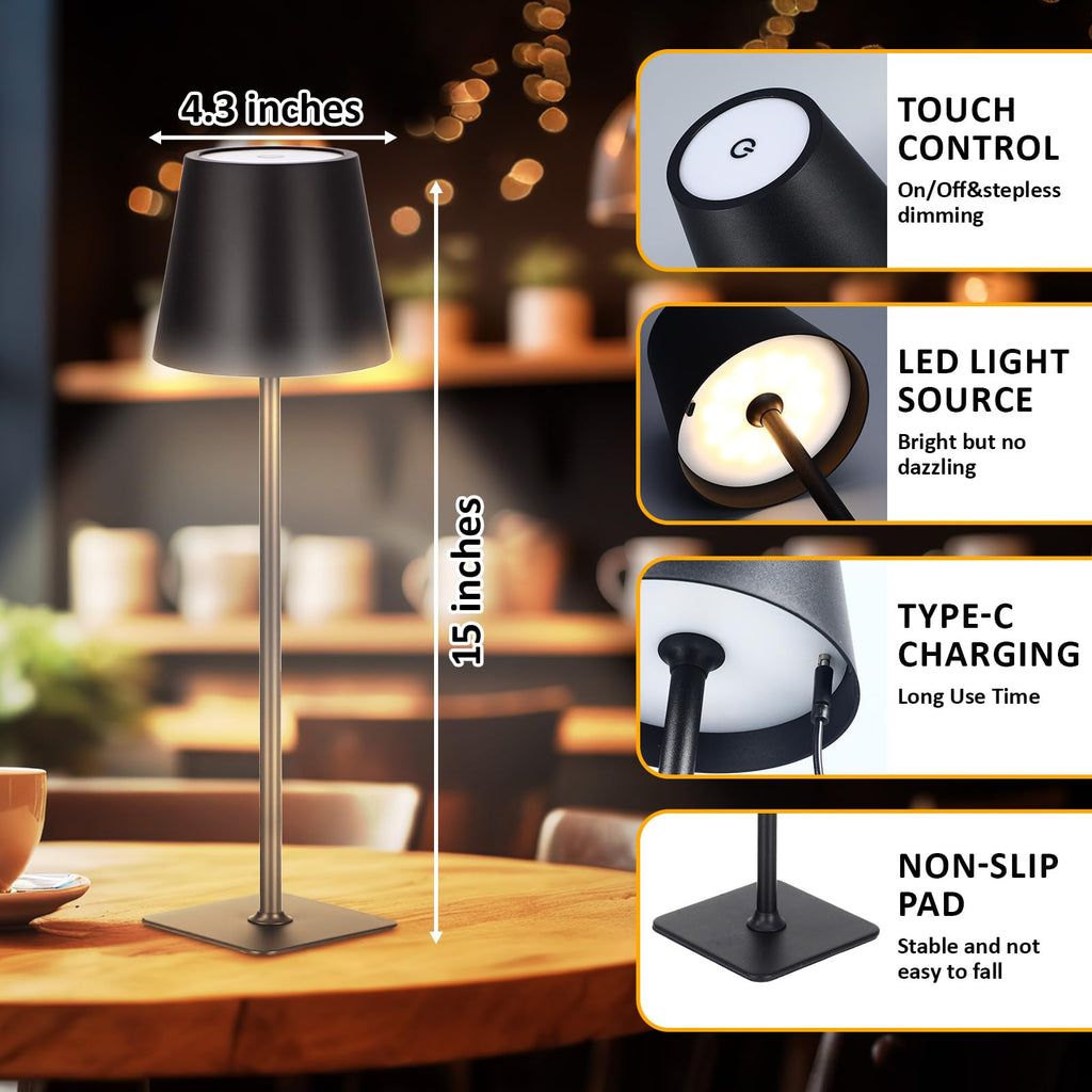 12 Pack Cordless Table Lamp Portable Rechargeable Lamps, Black