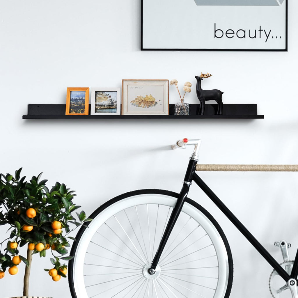48 Inch Floating Picture Ledge Shelf, Black Metal Wall Mount