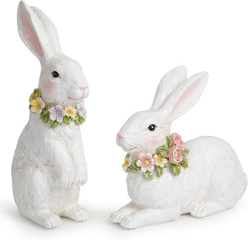 Spring Garden Patio Bunny Figurine Set () The Perfect Accent for a Wonderful Garden-Easter Bunny Figurine Decor - Set of 2