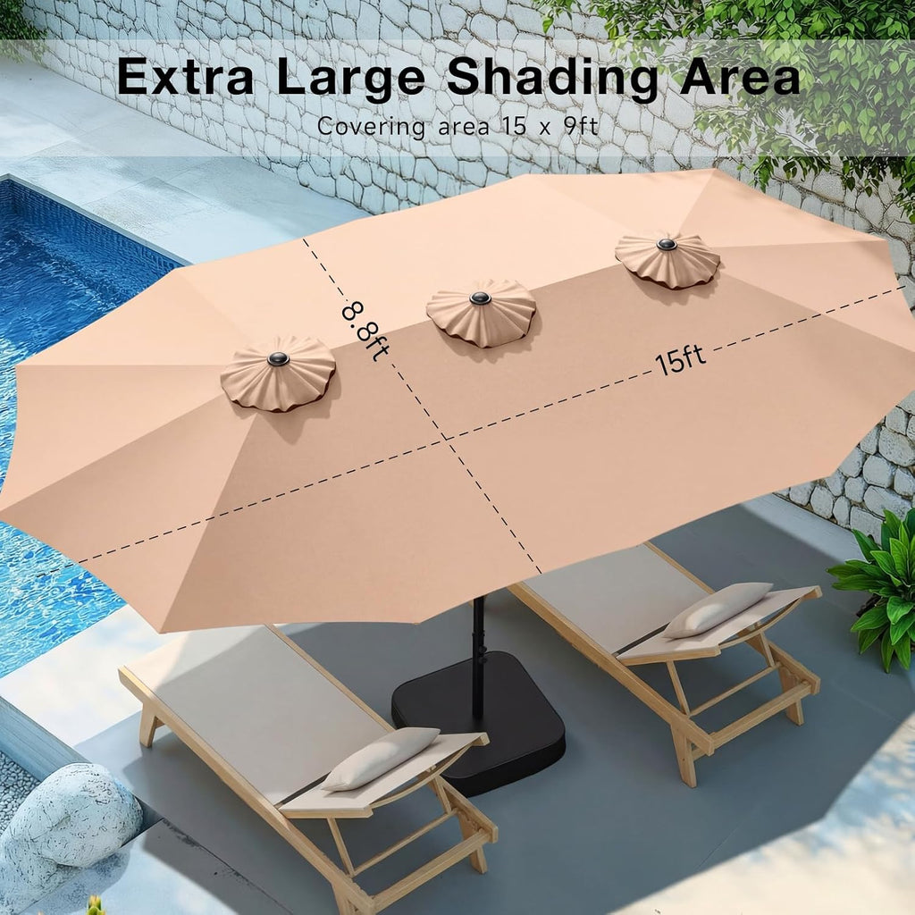 15ft Outdoor Patio Umbrella with Base Included, Extra Large Pool Umbrellas with Crank