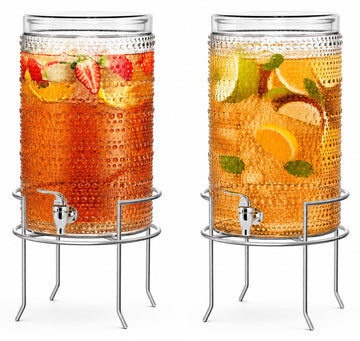 2 Gallon for Parties, Hobnail Drink Dispenser, Beverage Dispenser with Stand and Glass Lid, 100% Leakproof