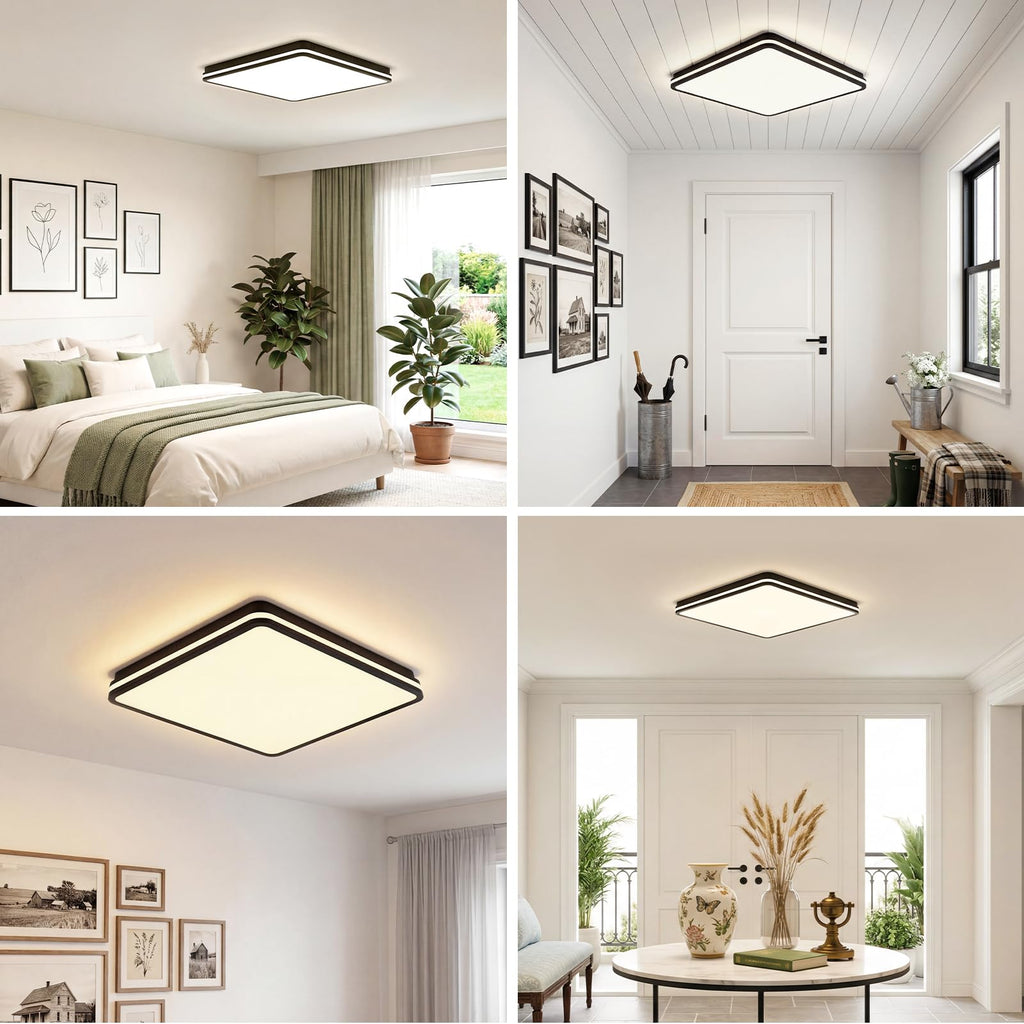18 Inch LED Flush Mount Ceiling Light, White Ceiling Light Fixture with Side Light, 50W - 2700K/4000K/6000K CCT