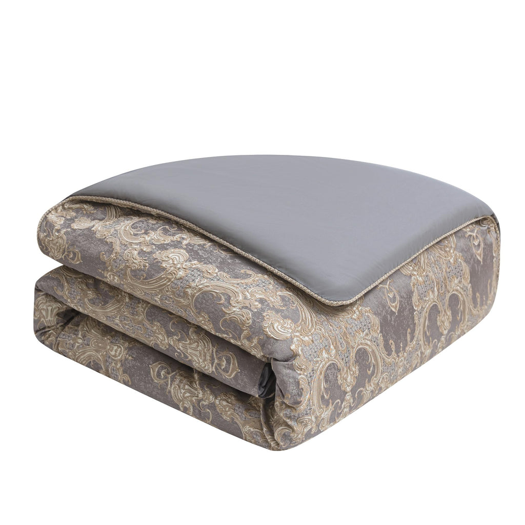 9-Piece Luxury Jacquard Comforter Set, Gray+Beige Brown