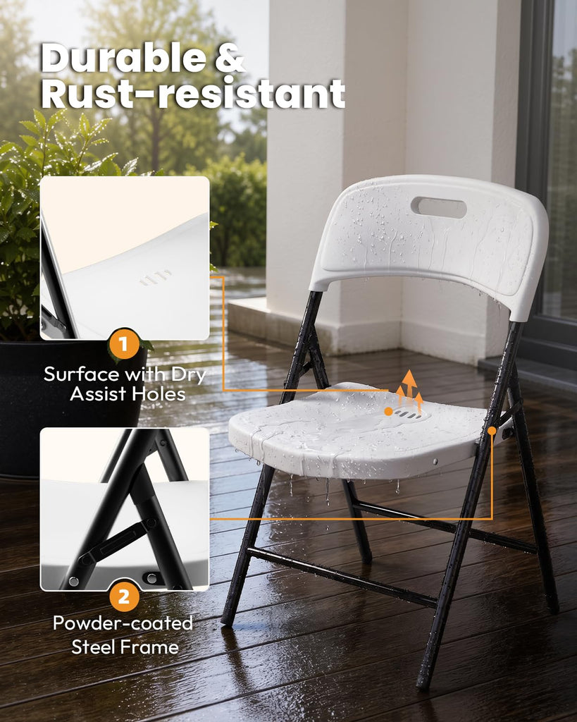 Folding Chairs, 600lbs Capacity, Heavy-Duty Commercial Stackable Plastic Foldable Chairs for Indoor/Outside, Office