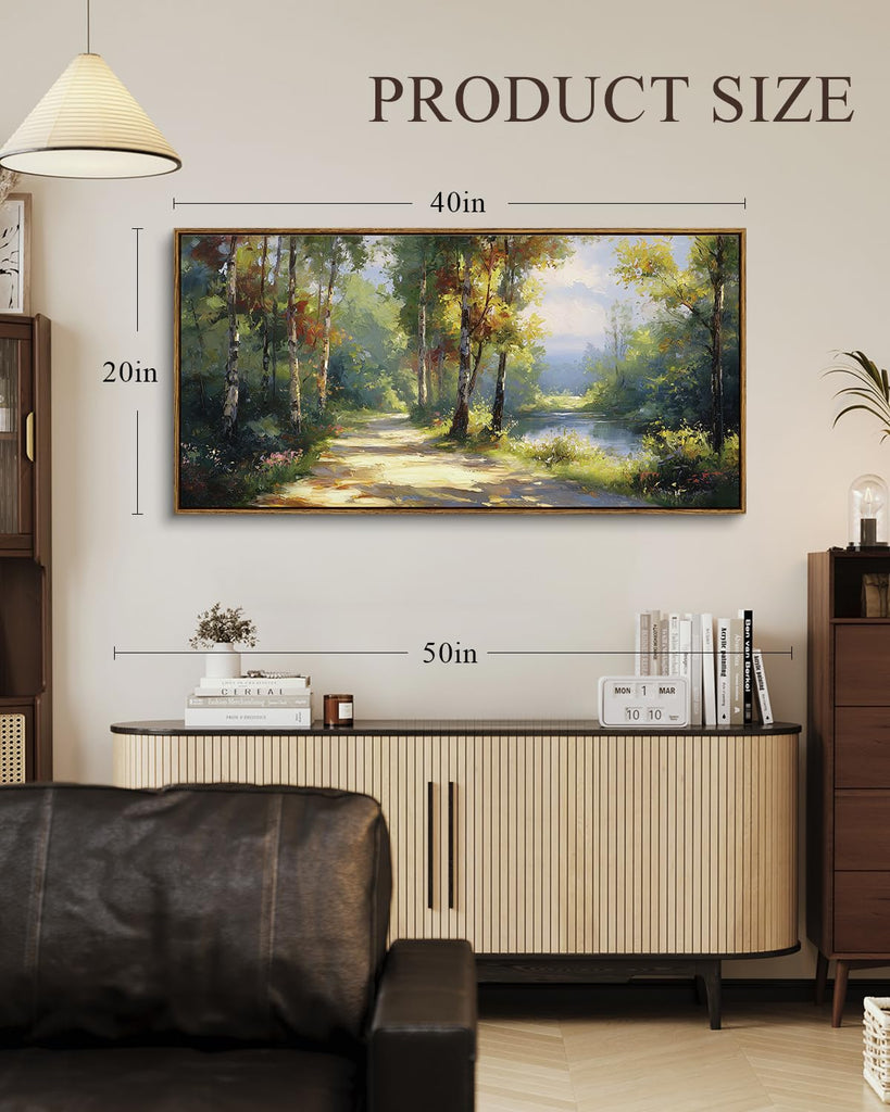 Large Landscape Wall Art, Nature Birch Tree Path Painting 20×40 in