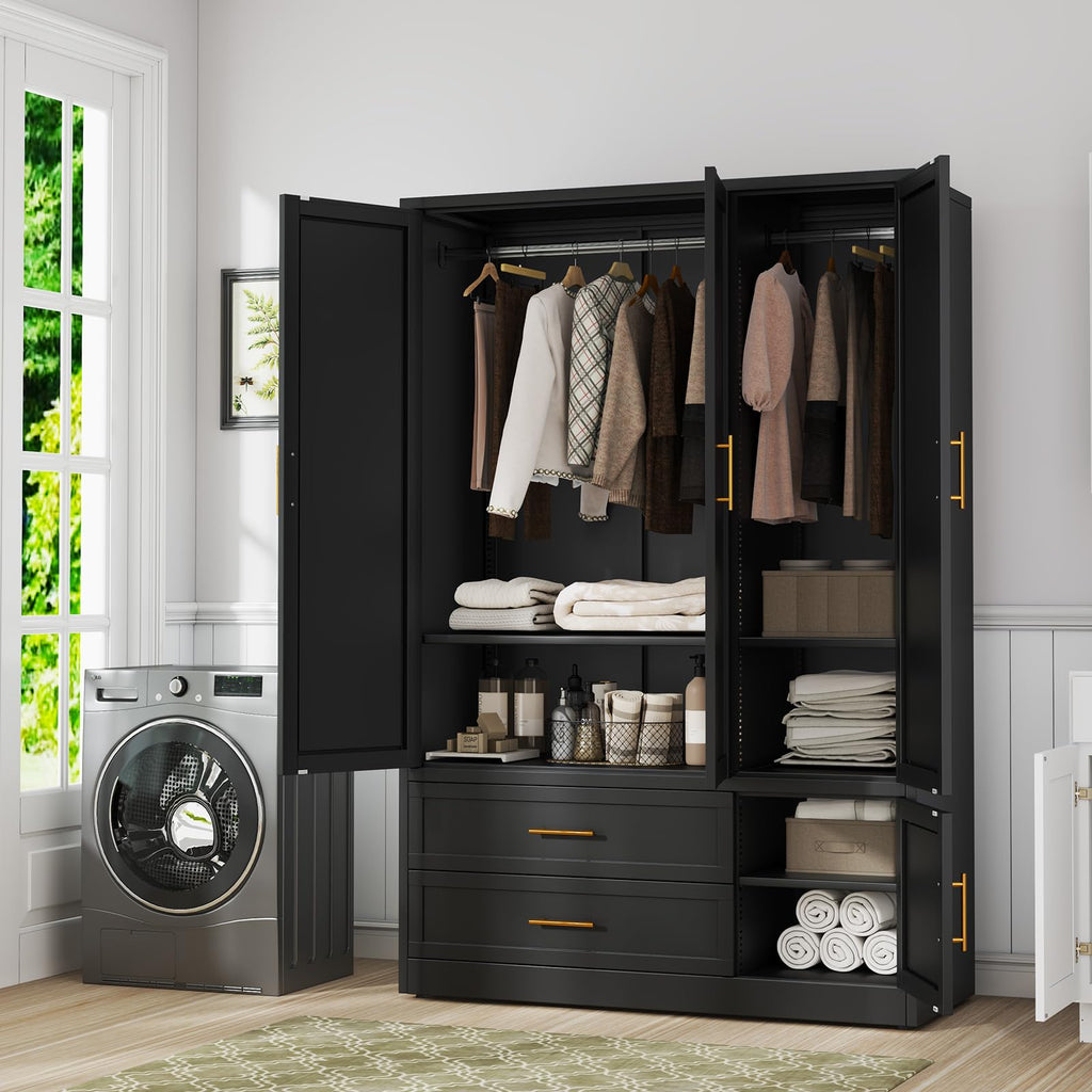 Armoire Wardrobe Closet, Bedroom Clothing Storage Cabinet Black