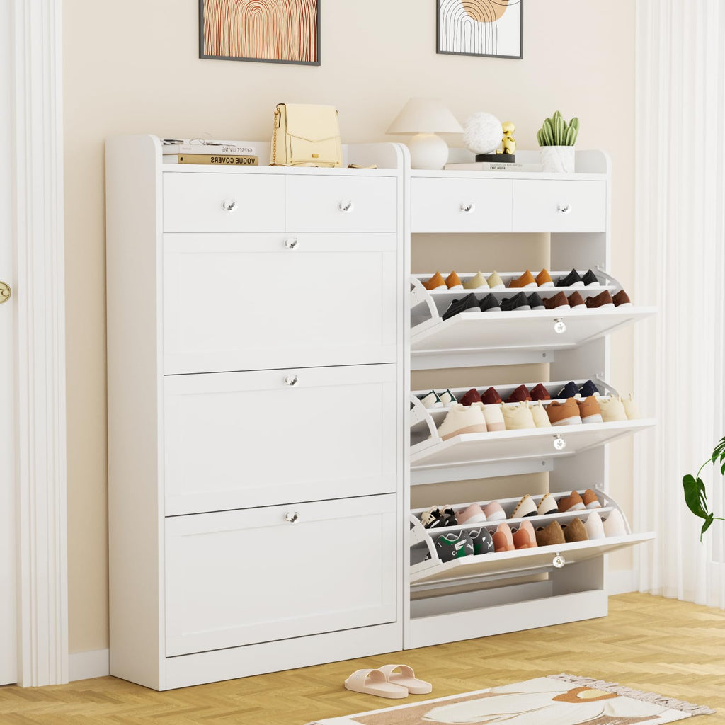 Shoe Cabinet with 3 Flip Drawers & 2 Drawers, Freestanding Shoe Storage Cabinet with Adjustable Shelves, Shoe