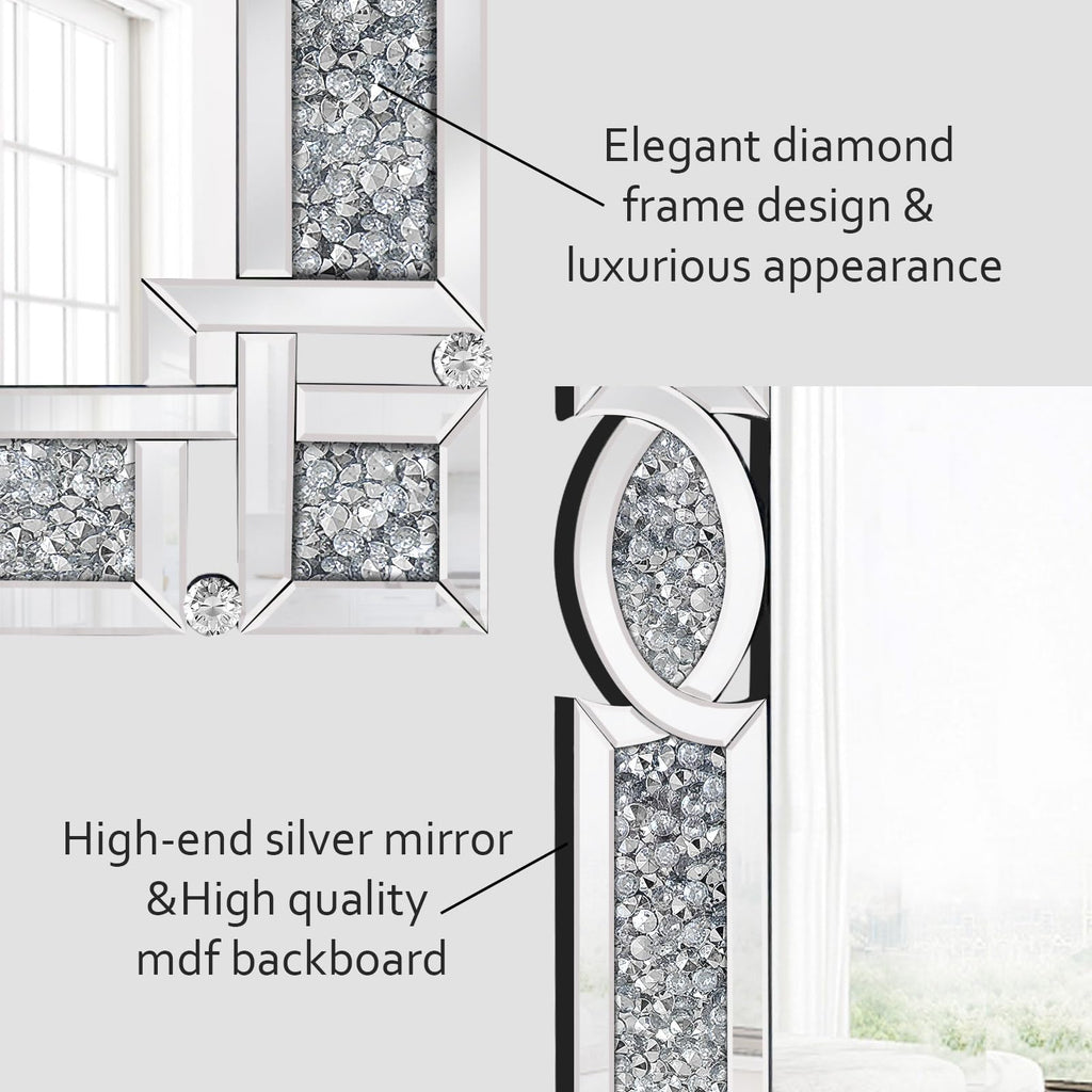Crushed Diamond Mirrors for Wall Decor, 36''x24'' Rectangle Silver Decorative Bathroom Mirrors, Wall-Mounted Mirrors