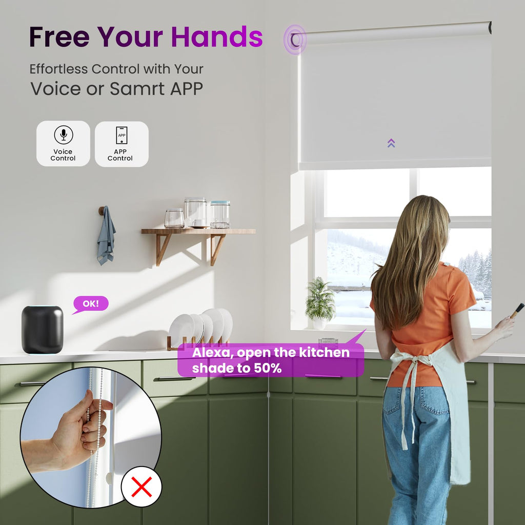 Smart Motorized Blackout Blinds, White, Alexa/Google