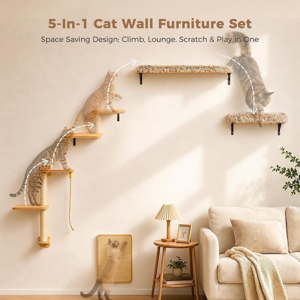 Cat Wall Shelves, Modern Cat Wall Furniture with Sisal Posts