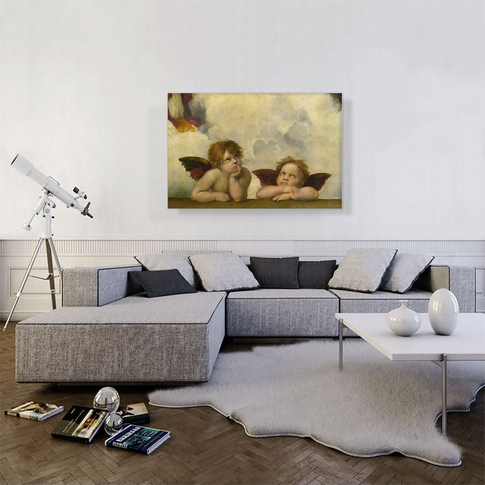Sistine Madonna - Two Angels Detail - Rectangular 1513 Canvas Art Print Stretched Framed Painting Picture Poster