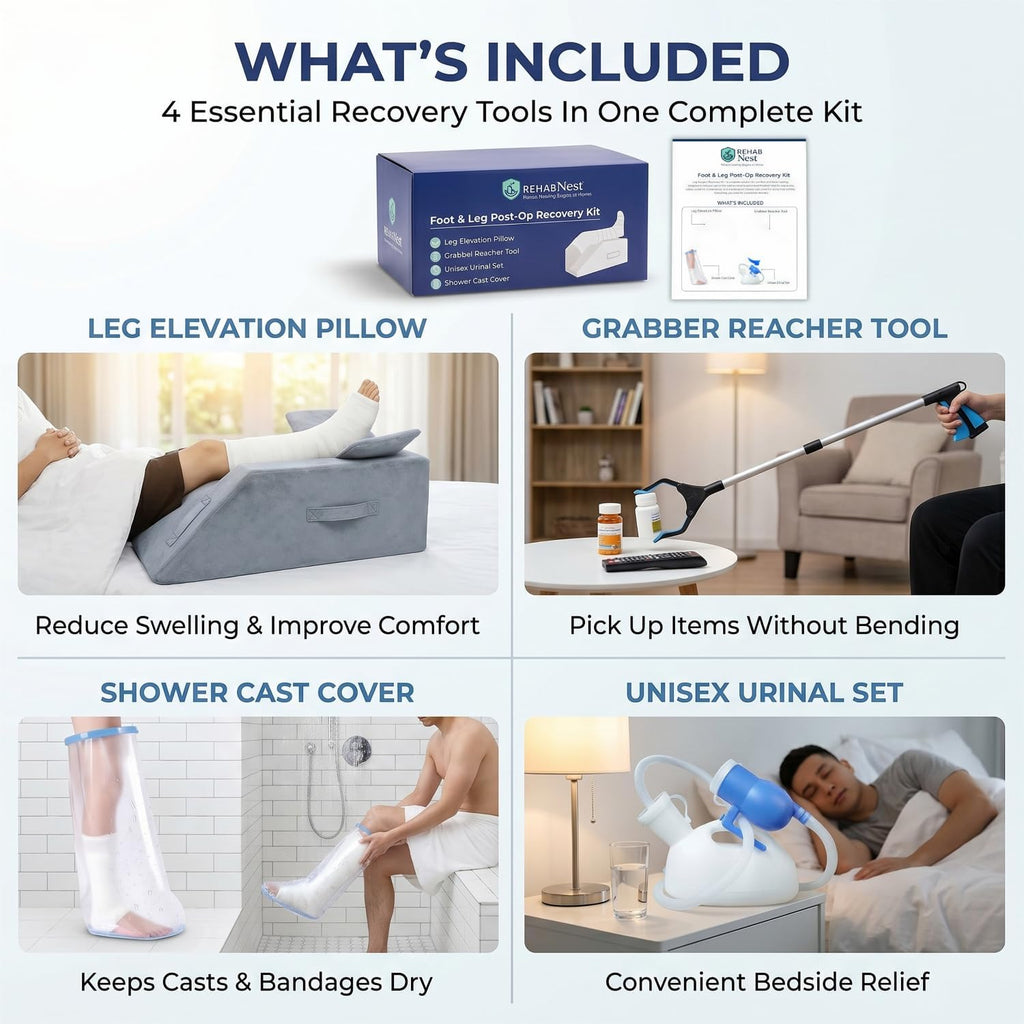 Leg Elevation Pillows for After Surgery, Memory Foam Adjustable Wedge Pillow with Shower Cast Cover, Urinal Bottle &