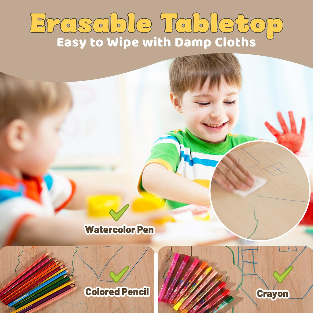 Kids Table and 2 Chairs Set for Ages 3-8, Height Adjustable Toddler Table and Chair Set, Easy to Wipe Arts & Crafts