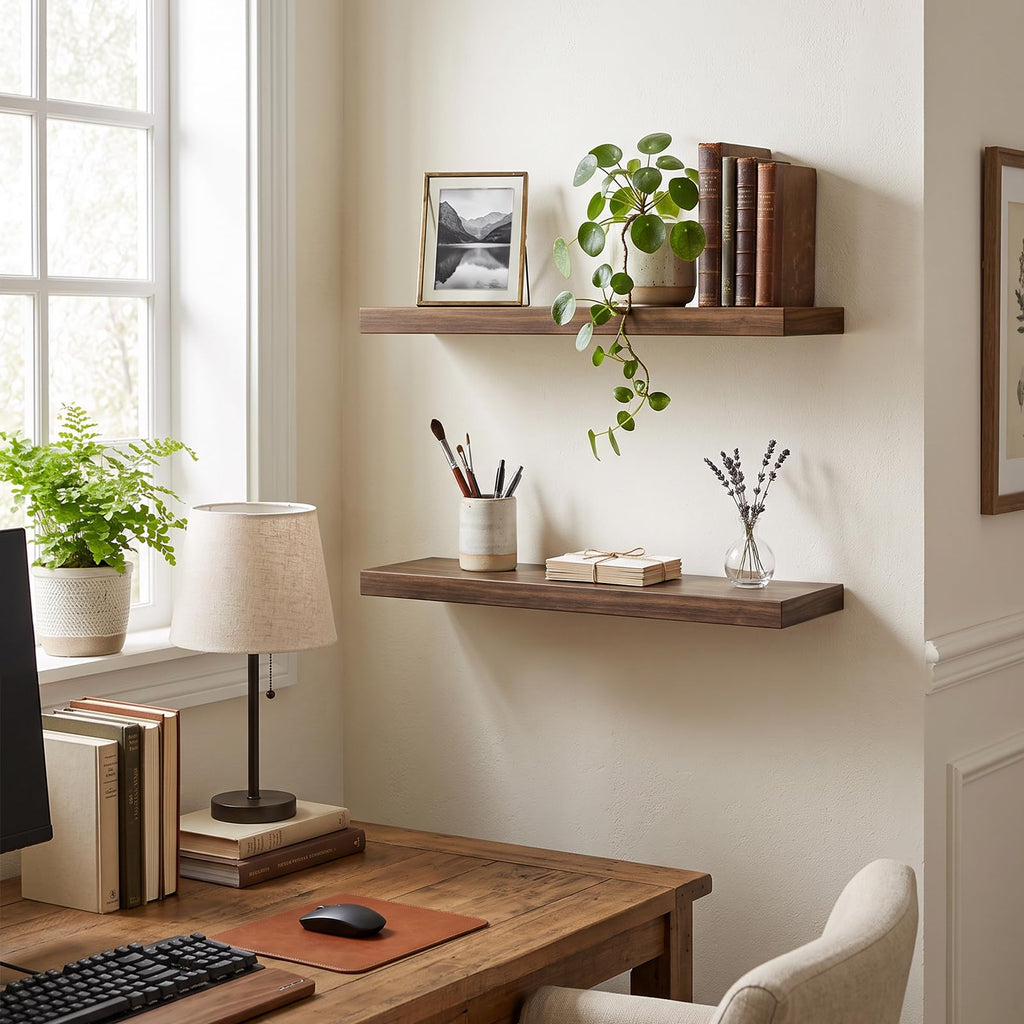 Floating Wall Shelves for Decor ( Walnut, Set of 2, 22Inch)