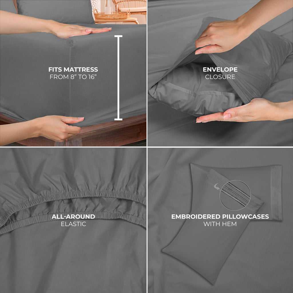 4 Piece Queen Sheets Set - Soft Brushed 1800 Microfiber Bedding - 1 Fitted and 1 Flat Sheet, 2 Pillow Cases - Wrinkle